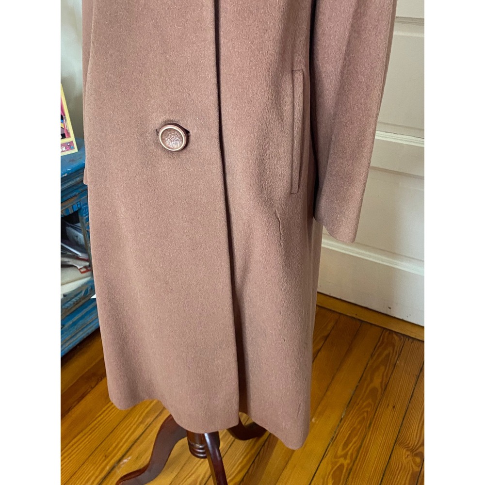 Vtg 50s rothmoor wool Blend Fur Collar Long Coat Brown Button‎ Front Classic - Picture 3 of 11